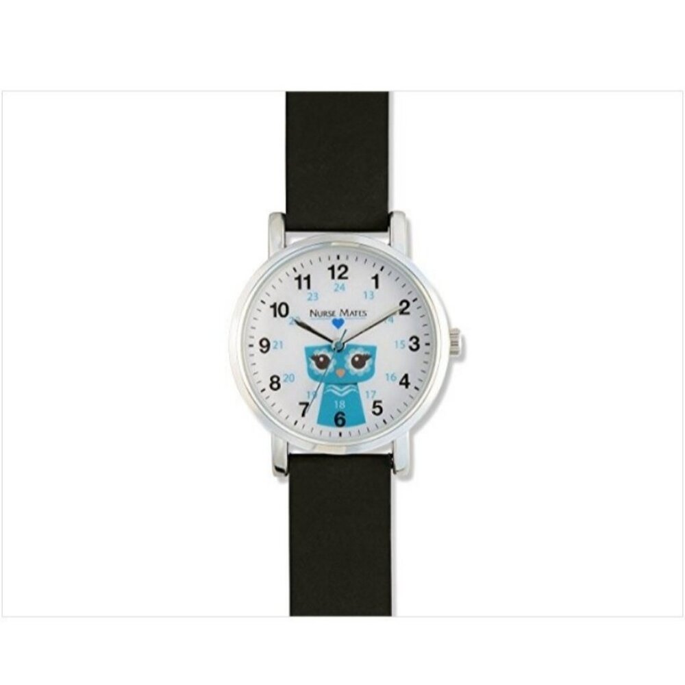 Nurse Mates Owl nurse watch water-resistant Silicone strap - Black White